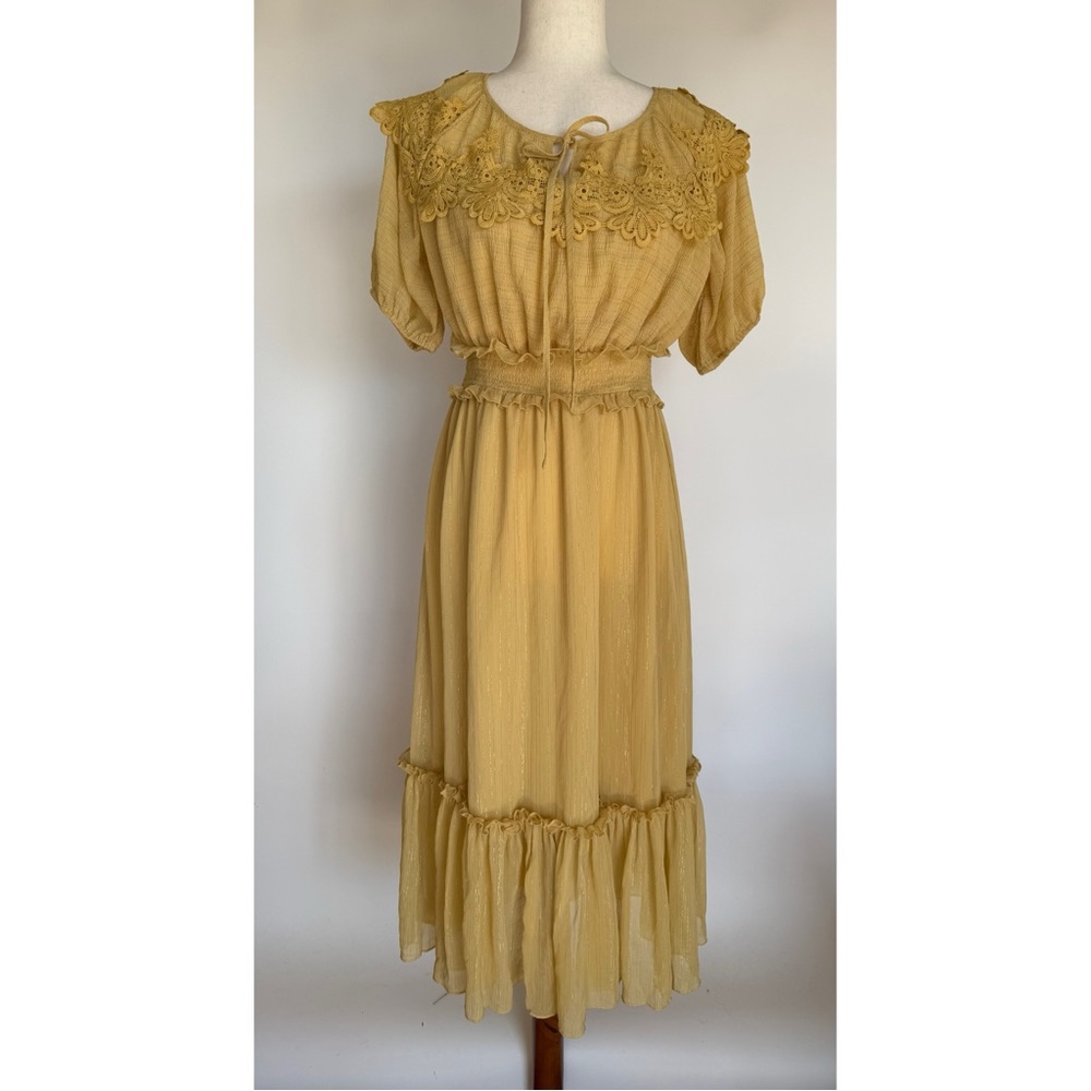 Anthropologie Moon River Cottagecore Dress Lace Midi Ruffle Milk Maid Peasant S - Picture 16 of 16